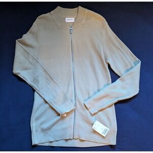 New Men's Medium Lindbergh White Knit Full Zip Cardigan Style Sweater